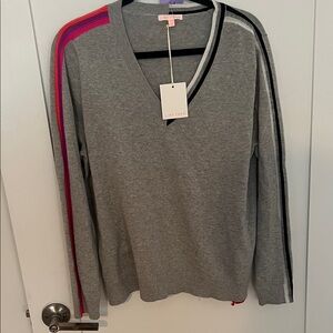Lisa Todd Gray V-Neck Sweater with Colorful Stripes